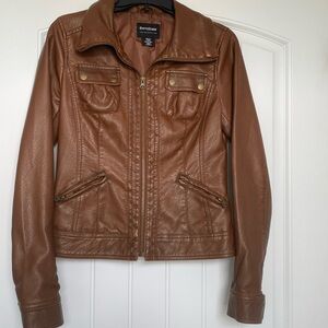 Brown Faux Leather Bomber Jacket